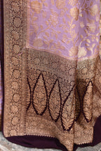 Joban Fashion Nude Pink Crepe Chiffon Pure Handloom Banarasi Silk Saree | Grocsy