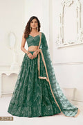 Aastha Fashion Bottle Green Butterfly Net Tone To Tone Thread Work, Sequence Work And Original Mirror Work Embroidery Wedding Wear Lehenga Choli | Grocsy