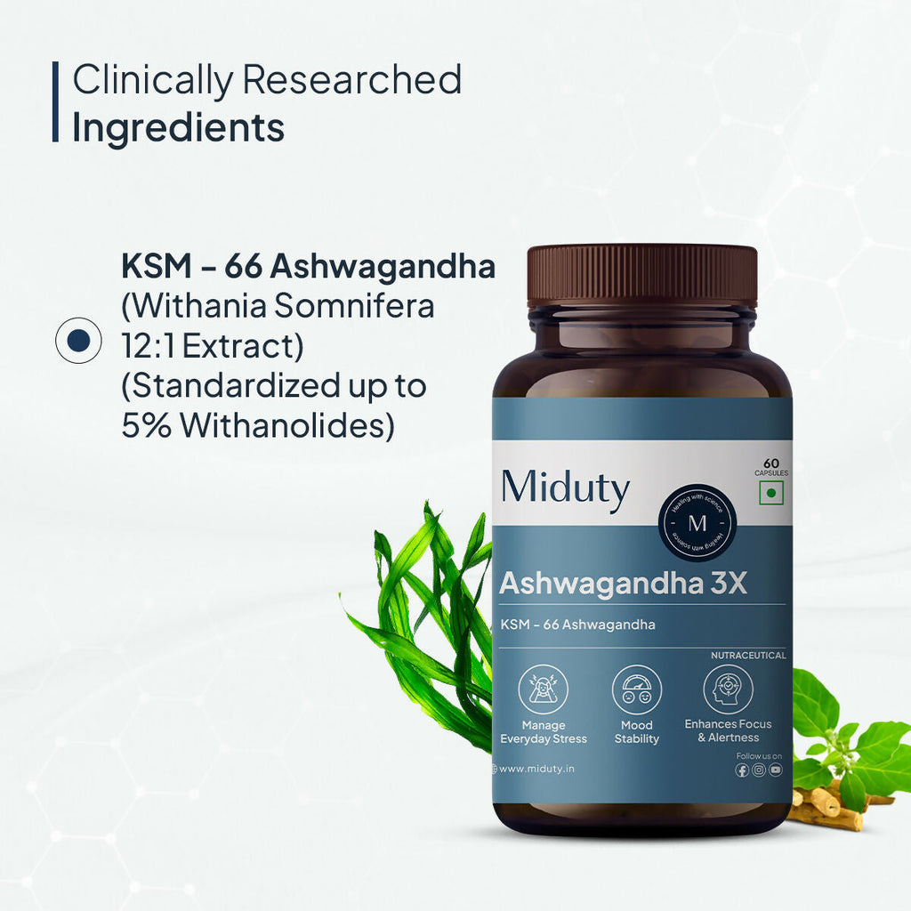 Miduty KSM 66 Ashwagandha 3x capsules | Grocsy