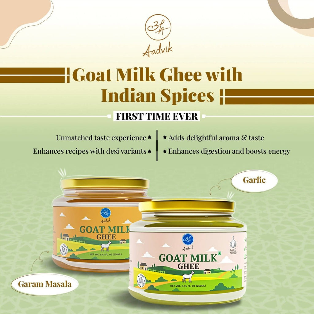 Aadvik A2 Goat Milk Ghee Infused with Garam Masala | Naturally Fed Goats Ghee | Authentic Indian Aromas | Grocsy