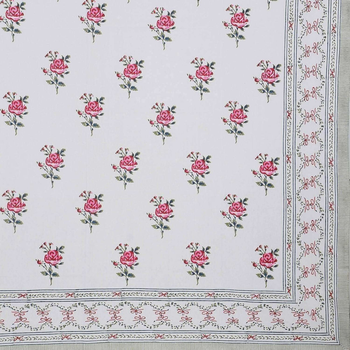 Hand Block Printed Double/Queen 90x108 Inches Bedsheet/Bedspread with 2 Pillow Covers | Grocsy