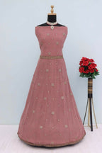 Vastranavya Peach Georgette Embroidered Sequins Work Anarkali Style A Line Suits | Grocsy