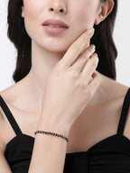 NVR Women Silver-Toned Black Brass Rhodium-Plated Link Bracelet