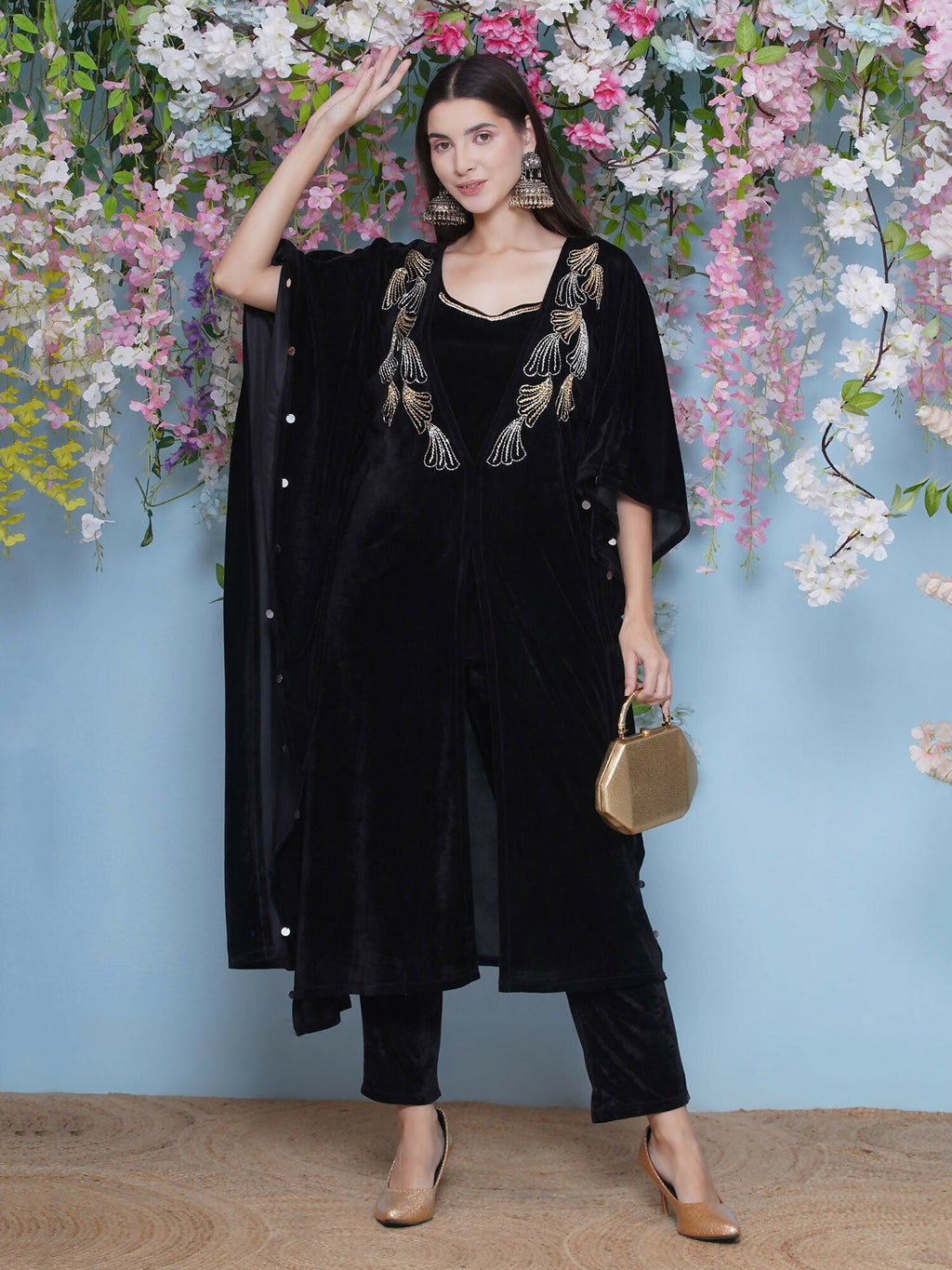 Joban Fashion Black Hand Embellished Kaftaan with ineer and Pant | Grocsy