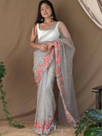 Vamsee Murari Grey Super Net Saree | Grocsy