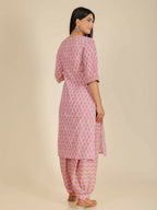 Aramya Pink Soft Cotton Floral Straight Kurta for Women | Grocsy