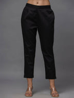 Juniper Women's Black Solid Straight Slim Pant | Grocsy