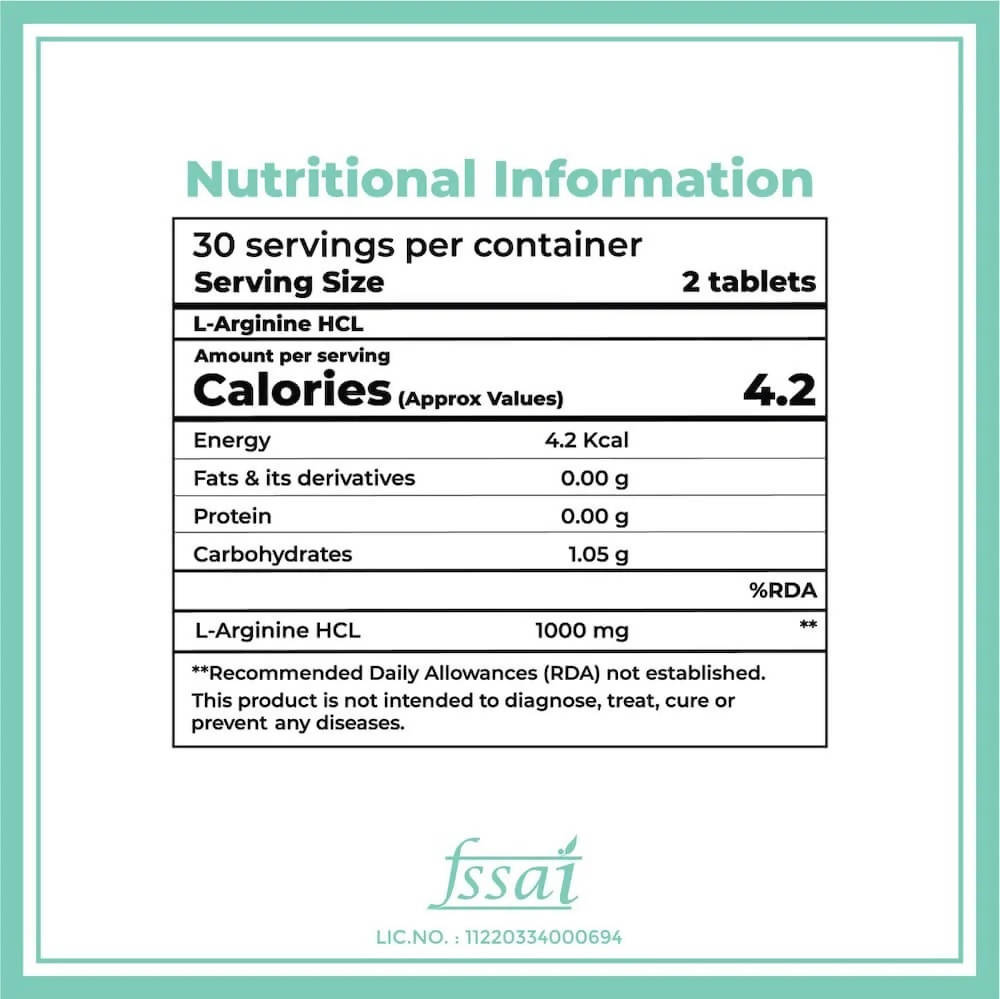 Boldfit L-Arginine Hcl 1000mg Supplement Tables | Grocsy