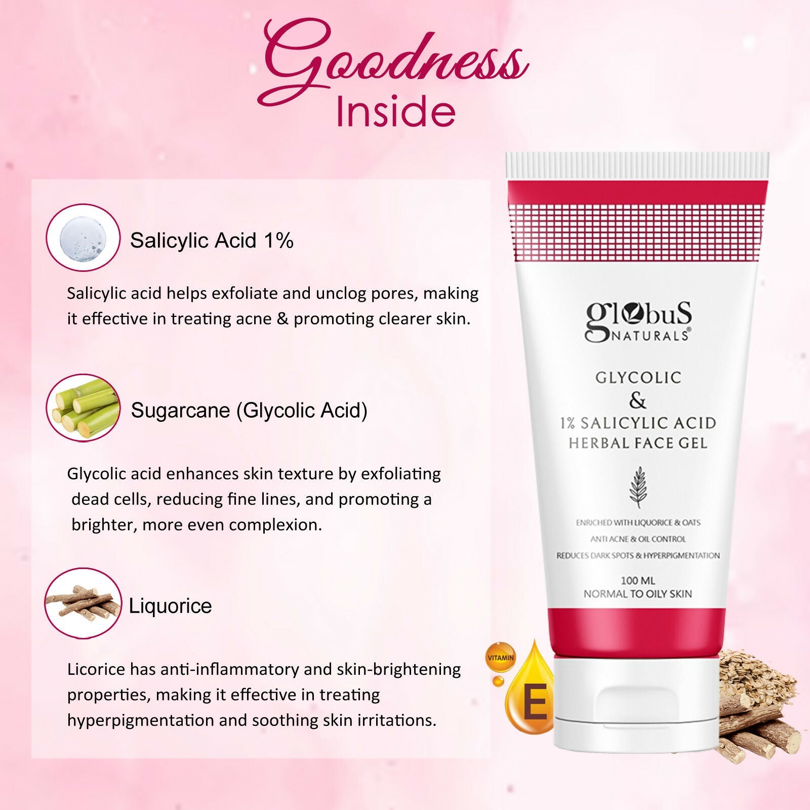 Globus Naturals Glycolic & 1% Salicylic Acid Herbal Anti Acne Face Gel | Grocsy