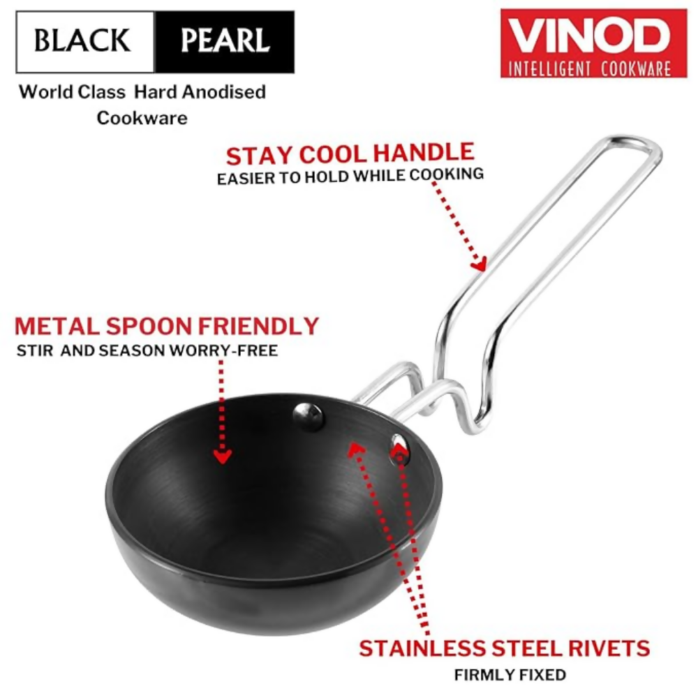 Vinod Black Pearl Hard Anodised Tadka Pan - Jumbo | Grocsy