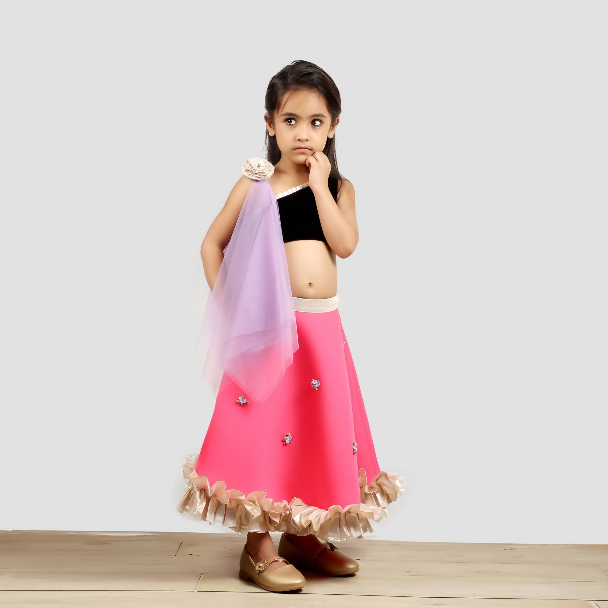 Pink Cow Fashions Black & Pink Ghagra Choli With Dupatta | Grocsy