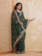 Teeya Creation New Trendy Leheriya Bandhani Georgette Saree For Daily Wear -Green | Grocsy