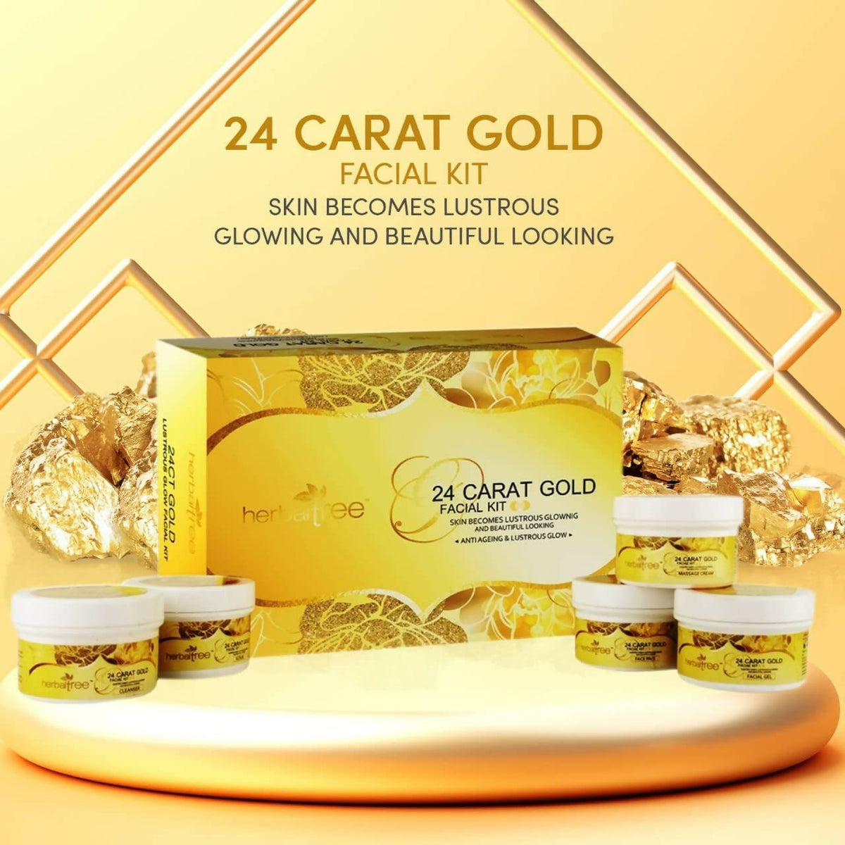 Herbal Tree 24 Carat Gold Facial kit For Anti-Ageing, Gold Radiance & Instant Glow | Grocsy
