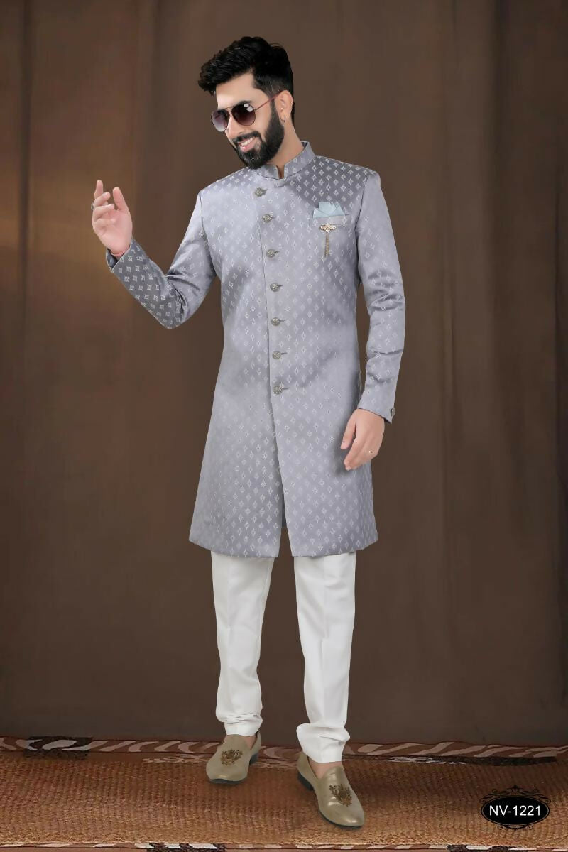 Joban Fashion Men's Grey Woven Jacquard Kurta with Pyjama | Grocsy