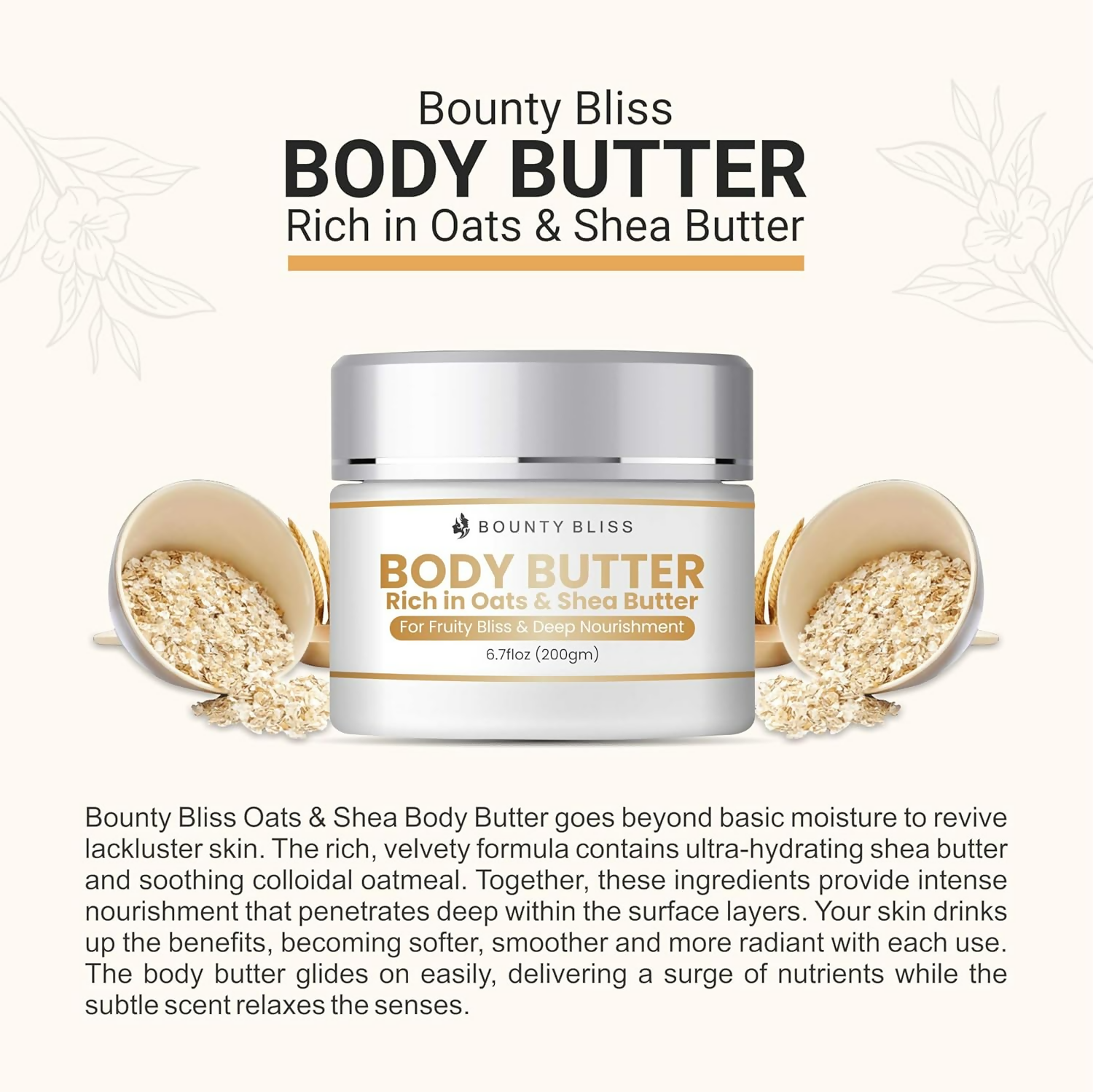 Bounty Bliss Oats & Shea Body Butter Cream - Nourishing Moisturizer | Grocsy