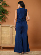 Yufta Embroidered Blue Waistcoat Co - Ord Set With Attached Lining | Grocsy