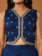 Yufta Embroidered Blue Waistcoat Co - Ord Set With Attached Lining | Grocsy