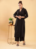 BohoJazz Classic Signature Hand-Embroidered Kurta Pant - Black | Grocsy