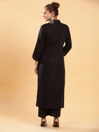 BohoJazz Classic Signature Hand-Embroidered Kurta Pant - Black | Grocsy