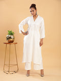 BohoJazz Classic Signature Hand-Embroidered Kurta Pant - White | Grocsy