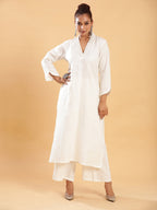 BohoJazz Classic Signature Hand-Embroidered Kurta Pant - White | Grocsy