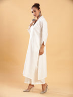 BohoJazz Classic Signature Hand-Embroidered Kurta Pant - White | Grocsy