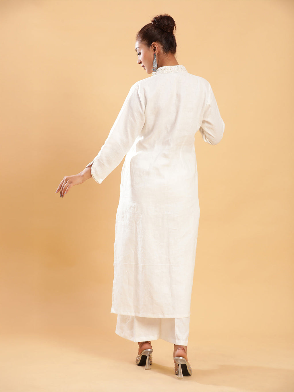 BohoJazz Classic Signature Hand-Embroidered Kurta Pant - White | Grocsy
