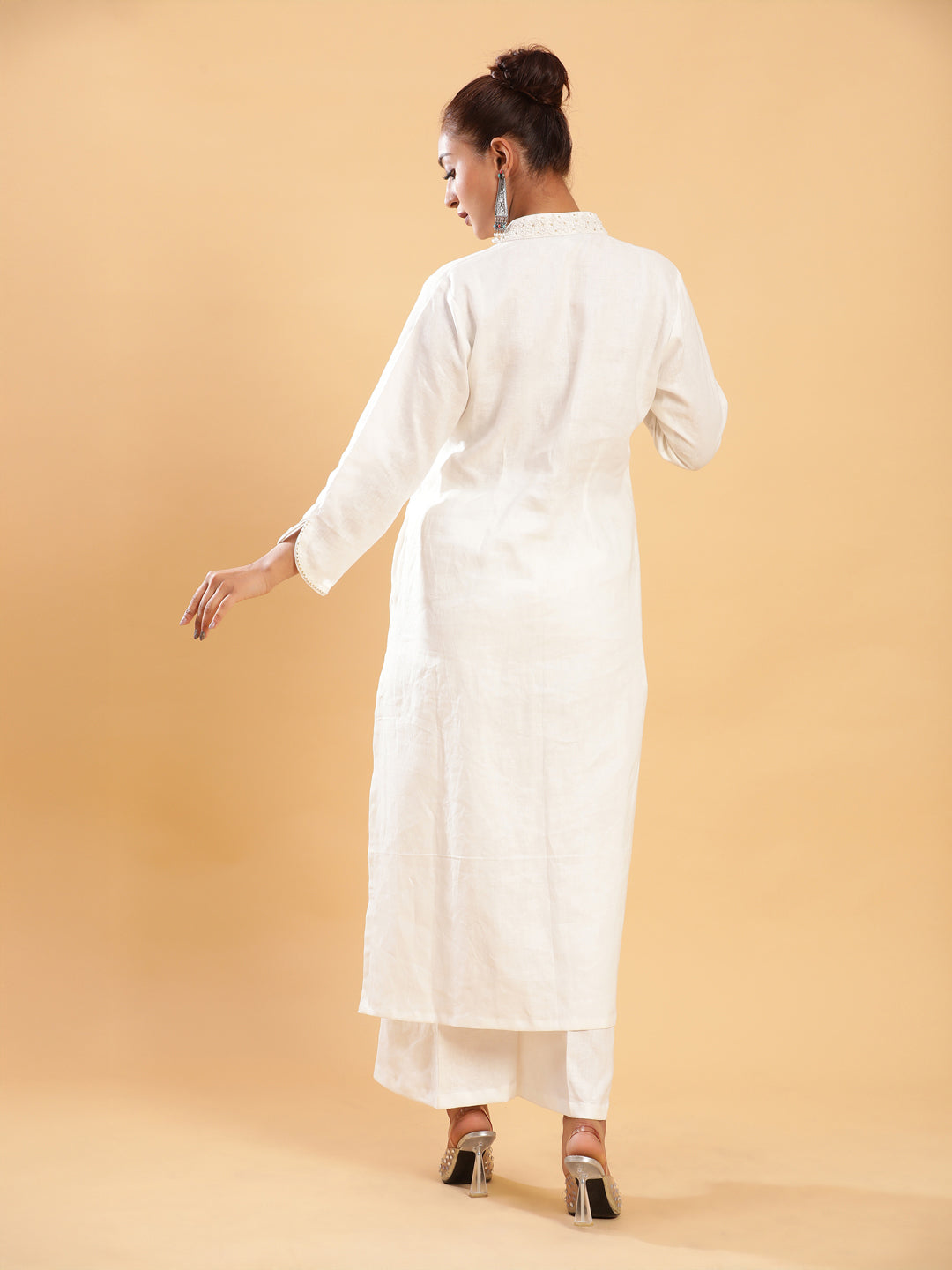 BohoJazz Classic Signature Hand-Embroidered Kurta Pant - White | Grocsy