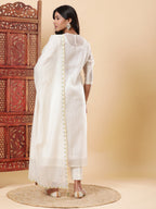 BohoJazz Nazm Embroidered Kurta Pants with Dupatta - Ivory | Grocsy