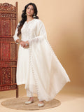 BohoJazz Sunehri Embroidered Kurta Pants with Dupatta - Ivory | Grocsy