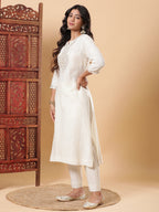 BohoJazz Sunehri Embroidered Kurta Pants with Dupatta - Ivory | Grocsy