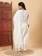 BohoJazz Sunehri Embroidered Kurta Pants with Dupatta - Ivory | Grocsy