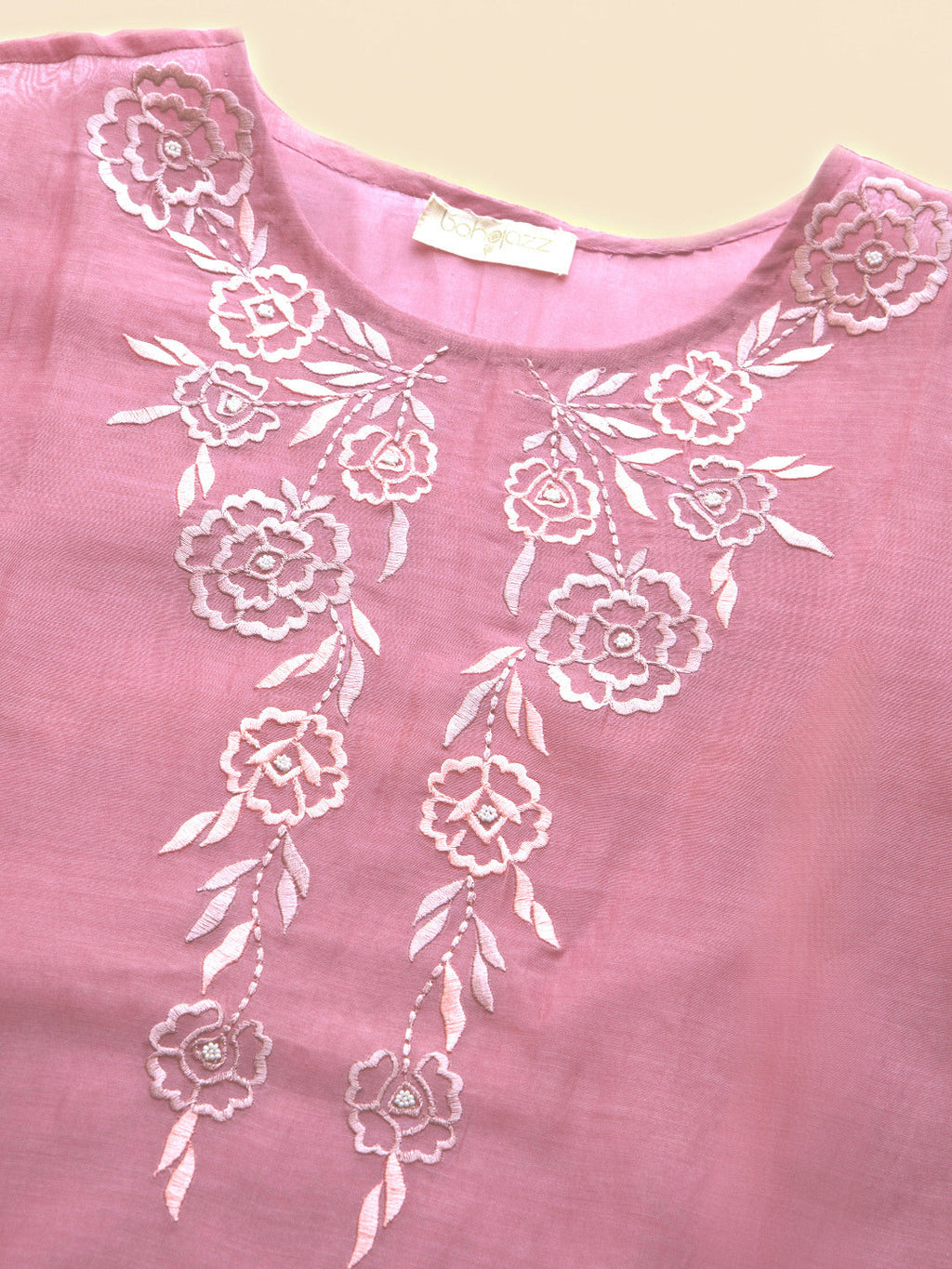 BohoJazz Nazm Embroidered Kurta Pants with Dupatta - Mauve | Grocsy