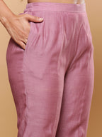 BohoJazz Nazm Embroidered Kurta Pants with Dupatta - Mauve | Grocsy
