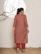 Yufta Maroon Embroidered Cotton Plus Size Kurta Dupatta Set | Grocsy