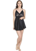 Ruhani HLSC Poly Satin Black Short Nighty Fits Bust (Ruhani-NT-04-FS) | Grocsy