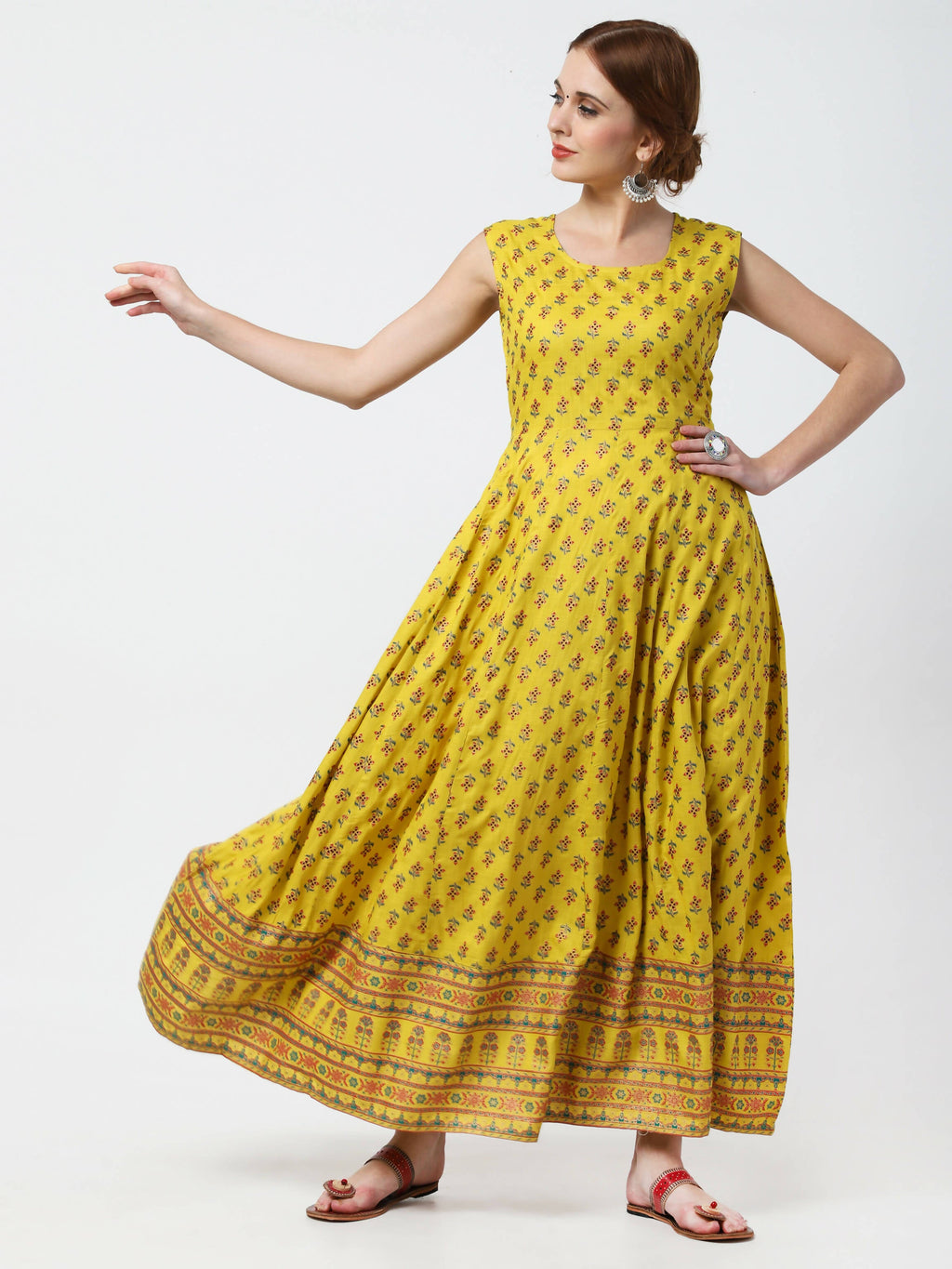 Cheera Women's Mustard Viscose Cotton Long Kalidar Kurta With Jacket | Grocsy