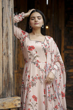 Aayaa Designer Printed Georgette Full Flare Gown With Dupatta - Multi Color | Grocsy