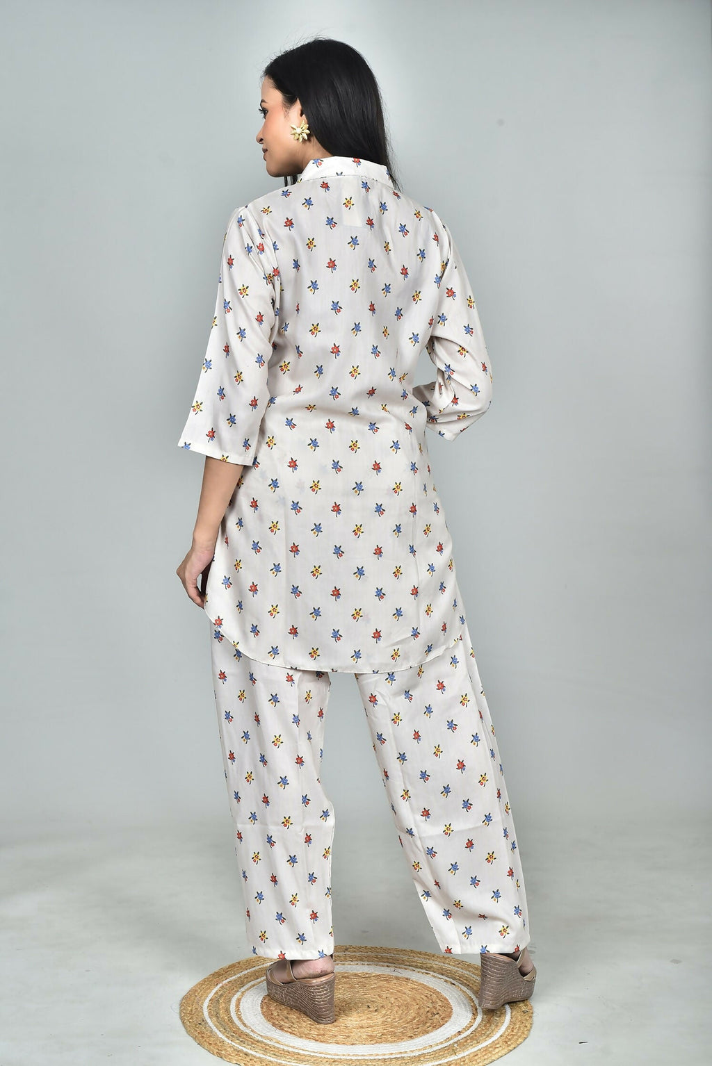 Morchari Digital Print Semi Muslin Co-Ord Set Top & Trouser-Multicolor | Grocsy