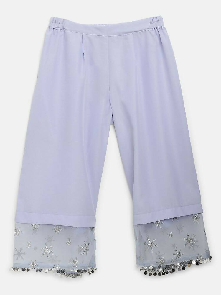 Ahalyaa Blue Crepe Silver Glitter Print Kids Kurta Palazzo Set With Dupatta For Girls | Grocsy