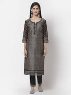 Myshka Black Chanderi Silk Embroidered 3/4 Sleeve Round Neck Kurta Pant Dupatta Set | Grocsy