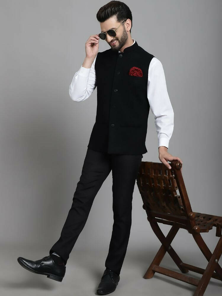 Even Apparels Nehru Jacket With Welt Pockets - Black | Grocsy