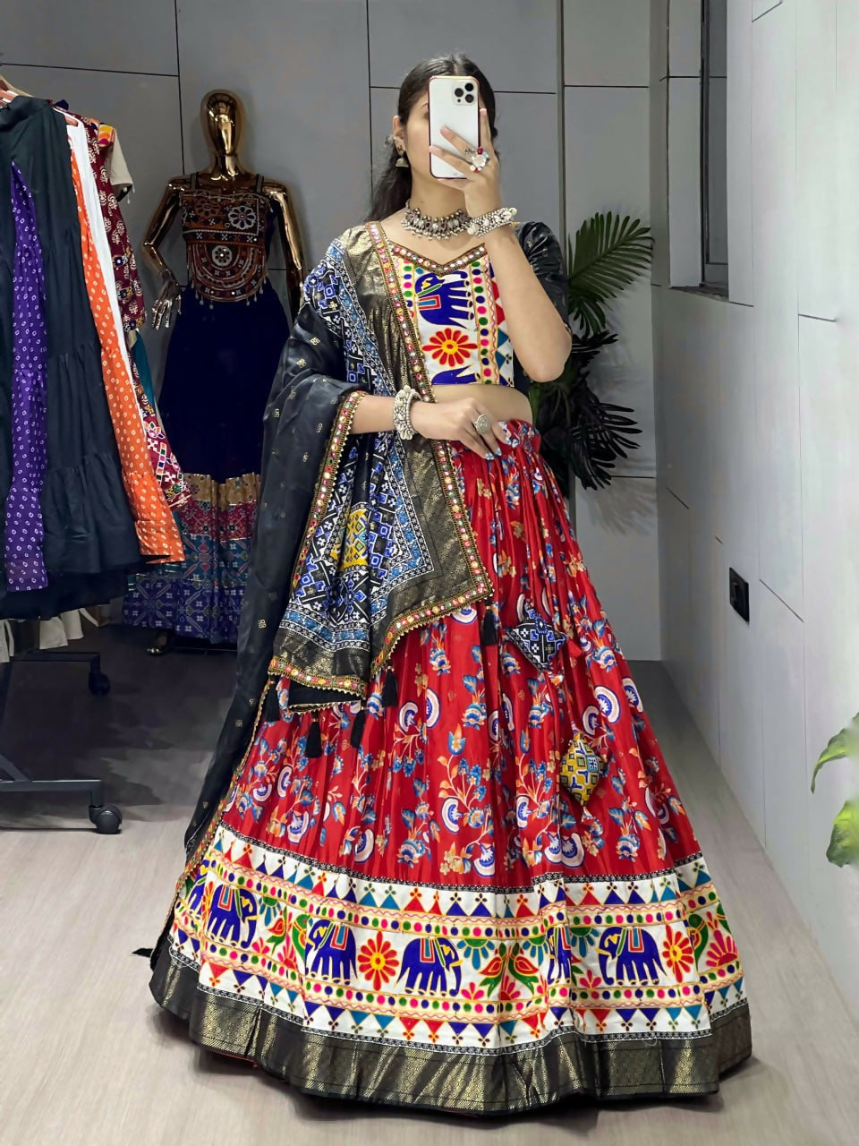 Yash Enterprise Red Silk Embroidery Semi Stitched Navratri Chaniya Choli | Grocsy