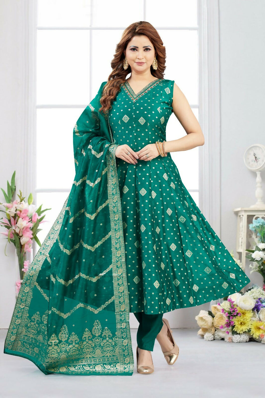 Joban Fashion Jacquard Rama Green Color Kurta Set | Grocsy