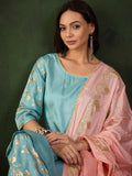 Sangria Woven Design Kurta & Palazzo With Dupatta | Grocsy