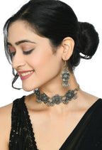 Mominos Fashion Johar Kamal Silver-Plated Brass Finish Floral Desgin Choker For Women | Grocsy