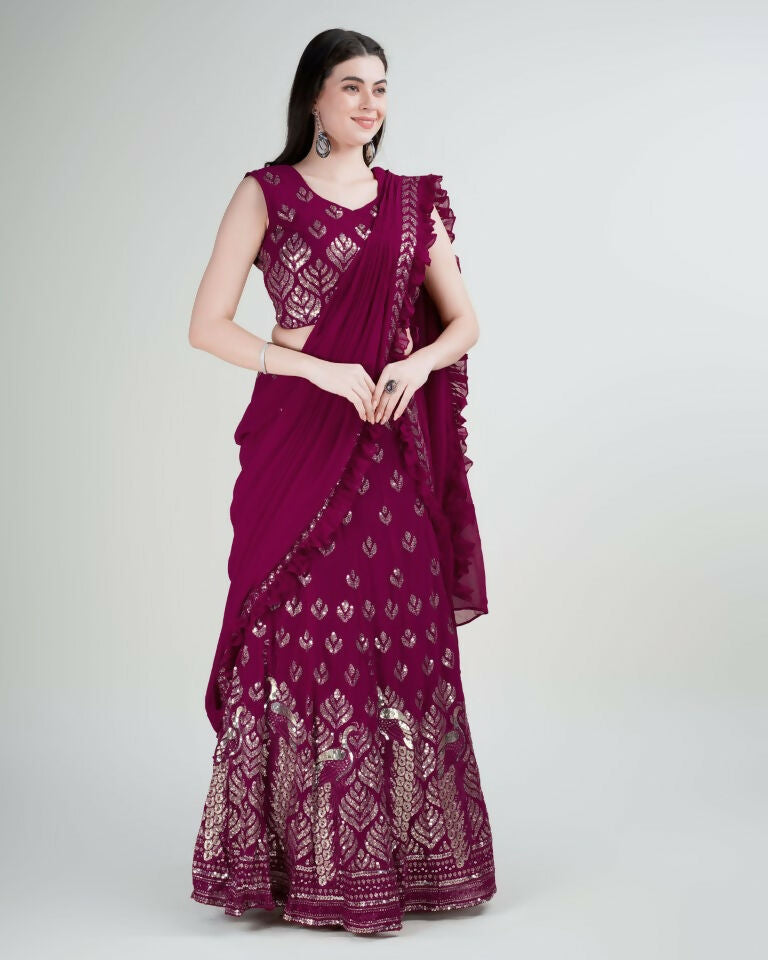 Pink Georgette Sequence Embroidered Lehenga Choli with Dupatta - Tanya | Grocsy