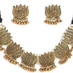 Mominos Fashion Oxidised Lotus Design Golden Color Necklace Choker Set