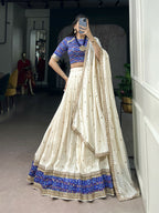 Lorenvalley Fashion White Vichitra Silk Sequins and Thread Embroidery Work Lehenga Choli with Dupatta | Grocsy