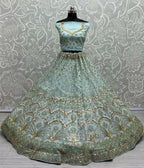 Jyoti Fashion Women's Sky Blue Bridal Net Fancy Sequins with Multi Thread Embroidered & Handwork Wedding Lehenga Choli | Grocsy